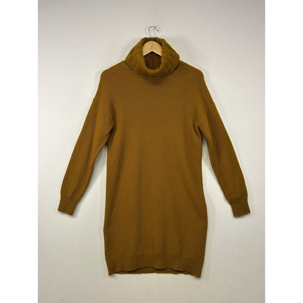 Cozy Dark Academia Madewell Women Sm Mustard Wool Blend Turtleneck Sweater Dress